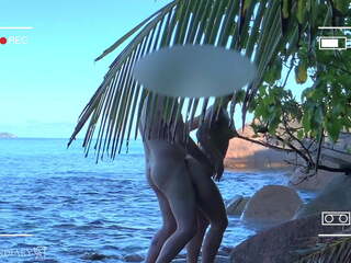 Voyeur Spy Nude Couple Having dirty film on Public Beach.